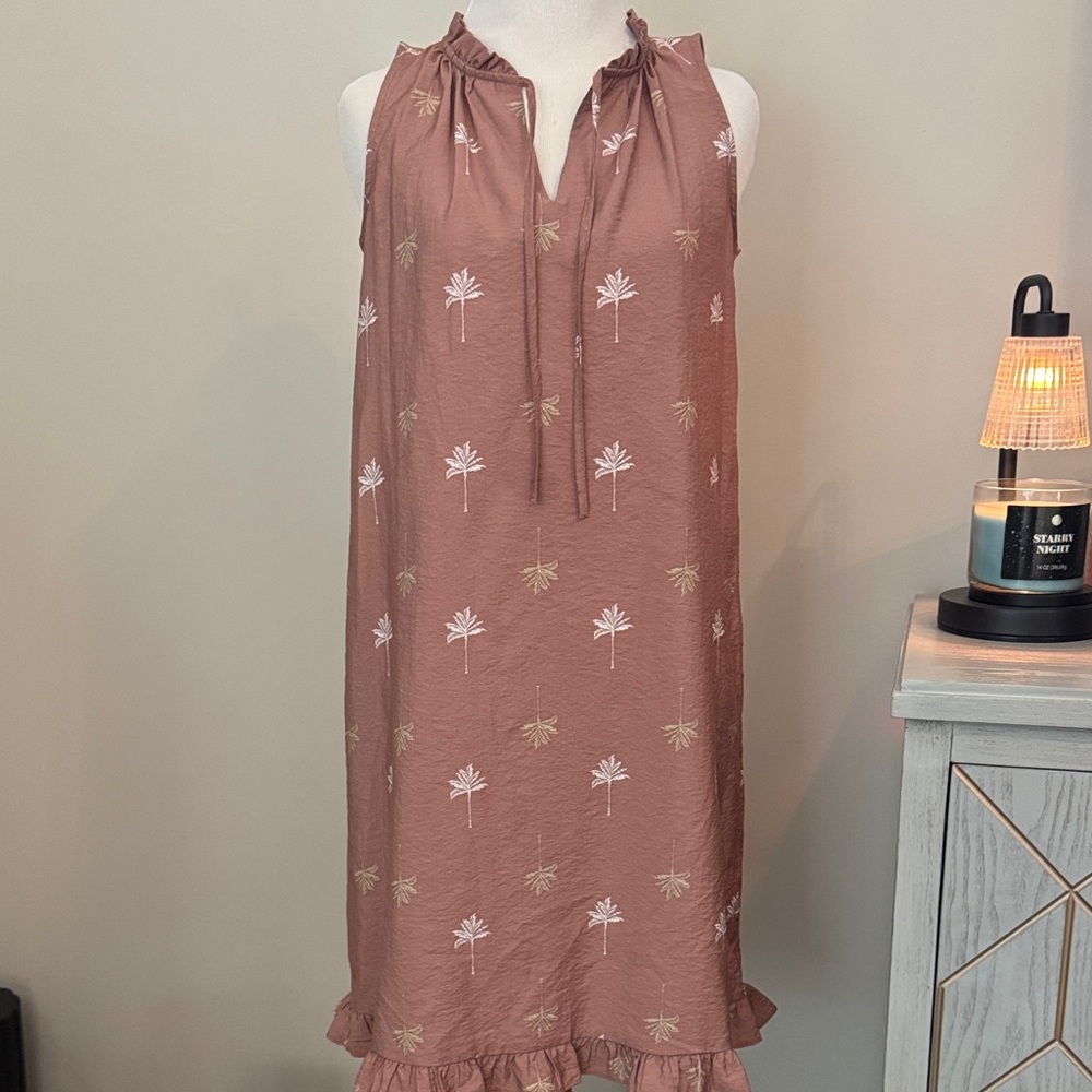 LOFT Pink Palm Print Midi Dress, XS